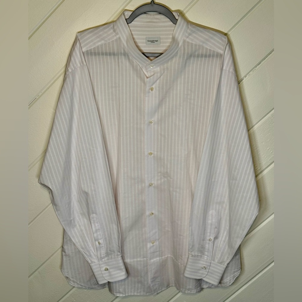 ZEGNA Su Misura Comfort Fit L/S Dress Shirt, Pink Vertical Stripe, Custom XXL